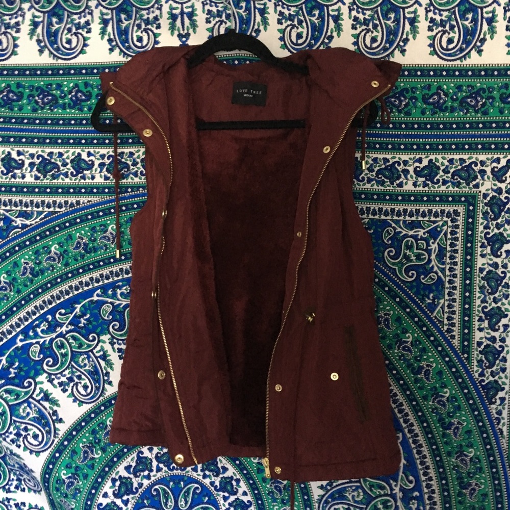 red quilted vest w hood